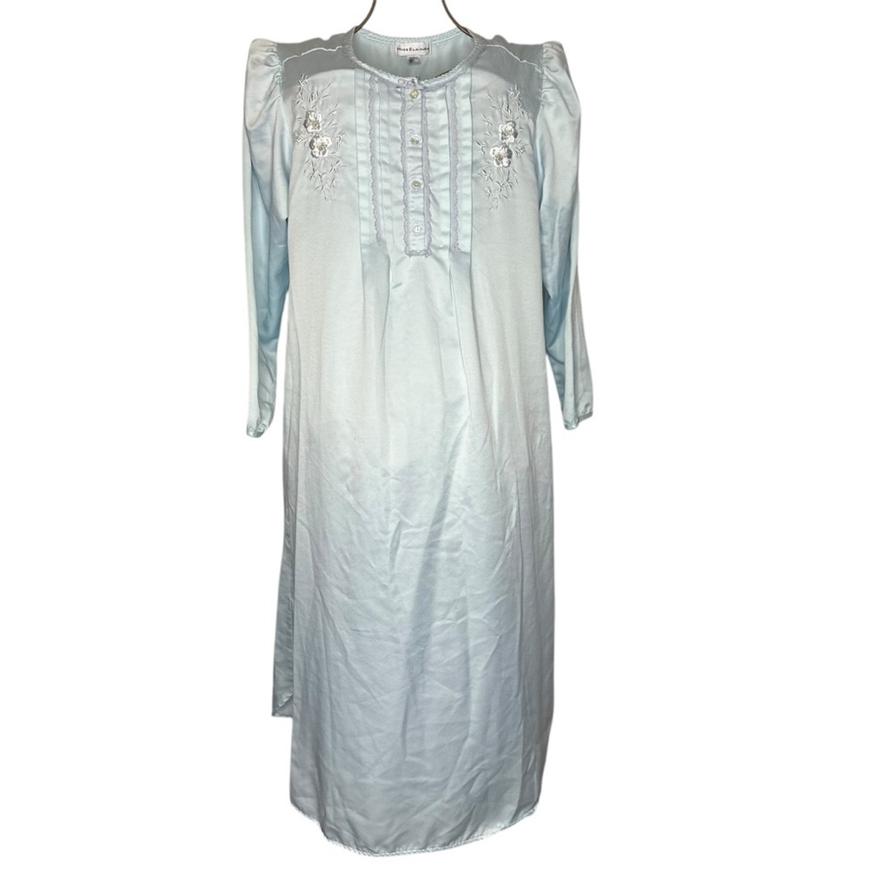 Miss Elaine Vintage Elegant Light Blue Embroidered Nightgown - Women’s Size S